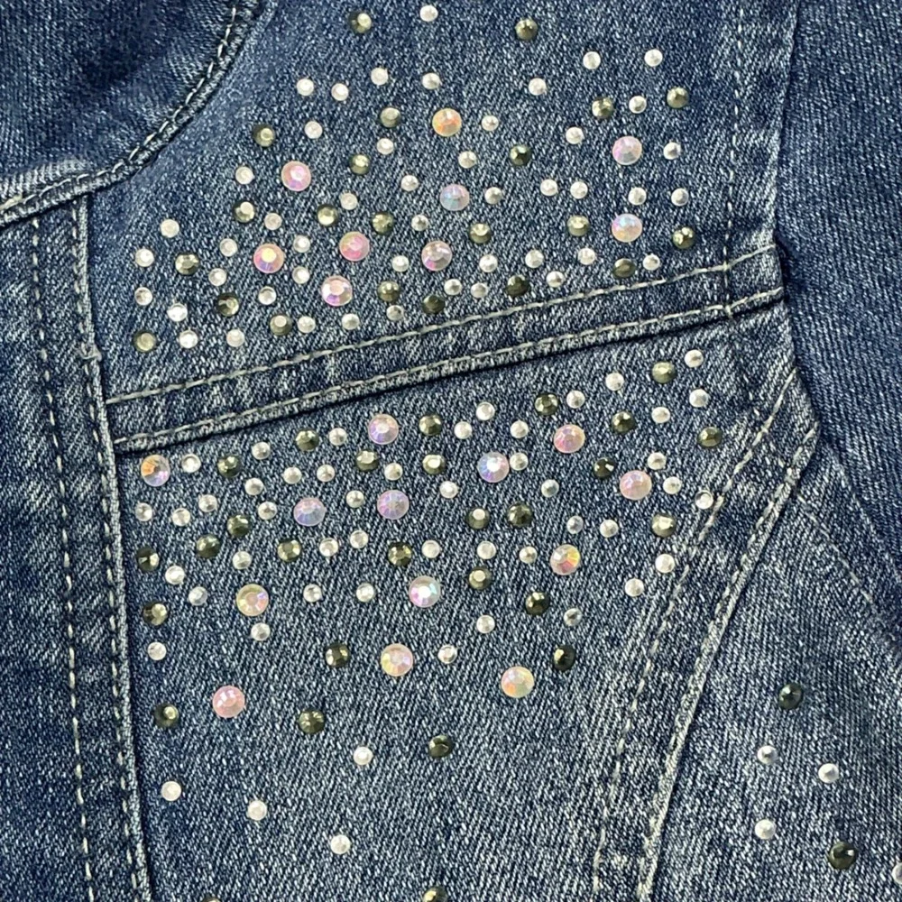 Justice Blue Denim Bolero Shrug Kids 8/10 Rhinestone Embellished Cap Sleeve